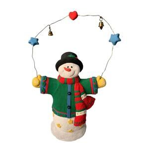 Vintage Snowman Resin Figurine Christmas Stars Holiday Decor Winter Heart Scarf